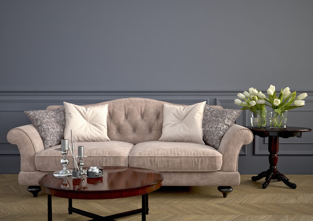 Beautiful,Vintage,Sofa,Next,To,Wall.,3d,Rendering